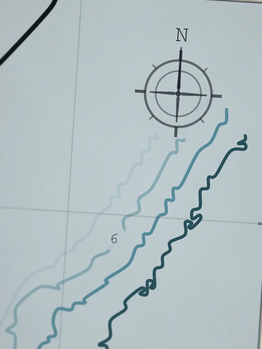 Close-up of the Wrightsville Beach compass rose, printed into the cotton